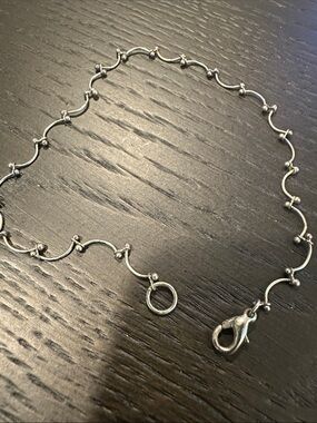 Vintage Silvertone Wave Link Anklet – 9" Fancy Ball‑End Chain